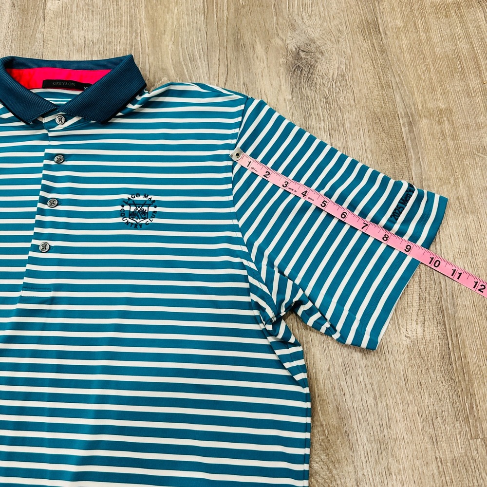 Greyson Polo Mens XL Teal White Striped Lago Mar Country Club Golf Polo Shirt - Picture 6 of 16